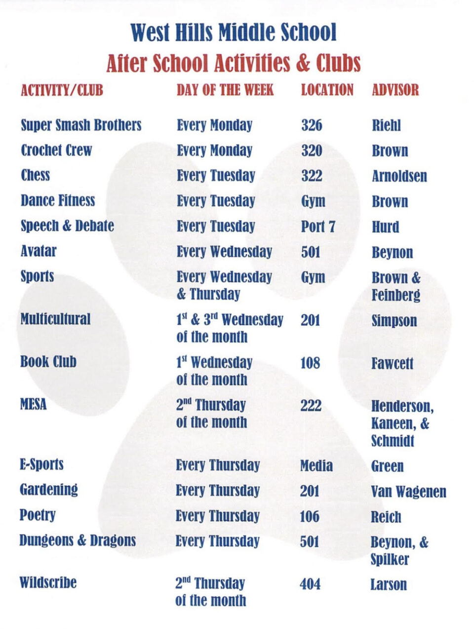 West Hills Middle Home of the Wildcats