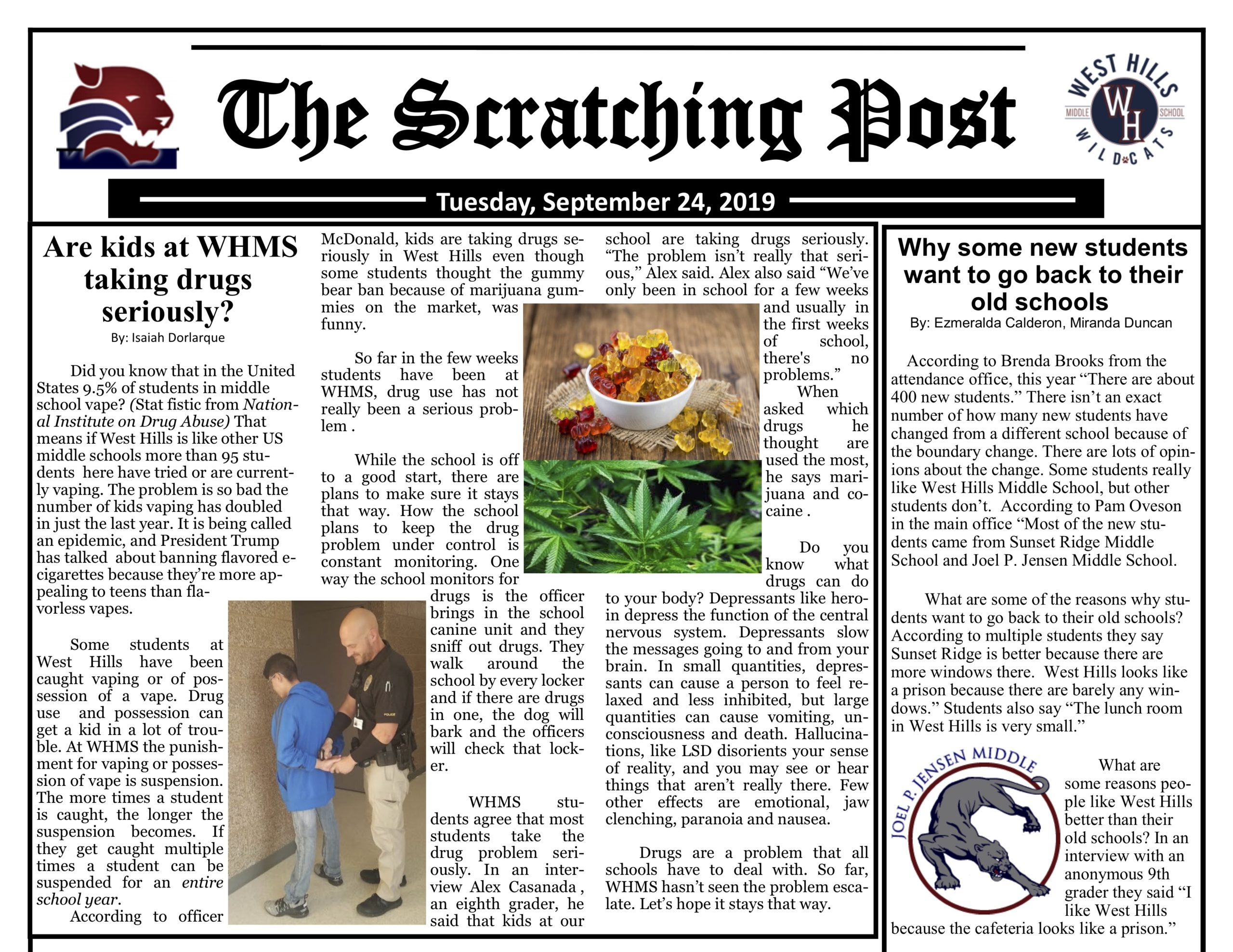 September 19 Whms Newspaper 1 West Hills Middle