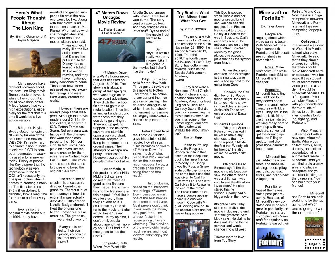 September 2019 WHMS Newspaper 6 West Hills Middle
