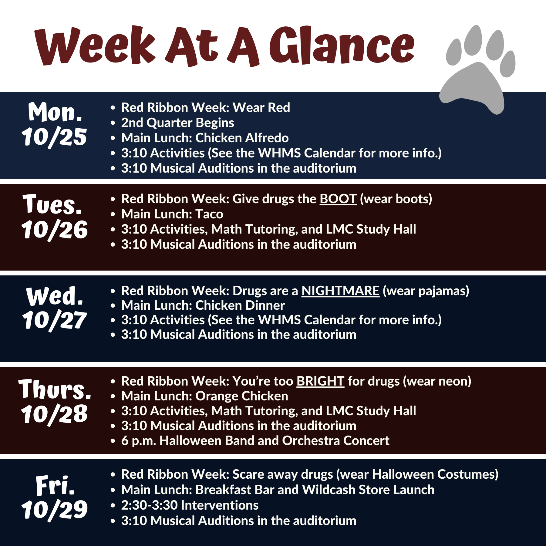 Week At A Glance Calendar Summary