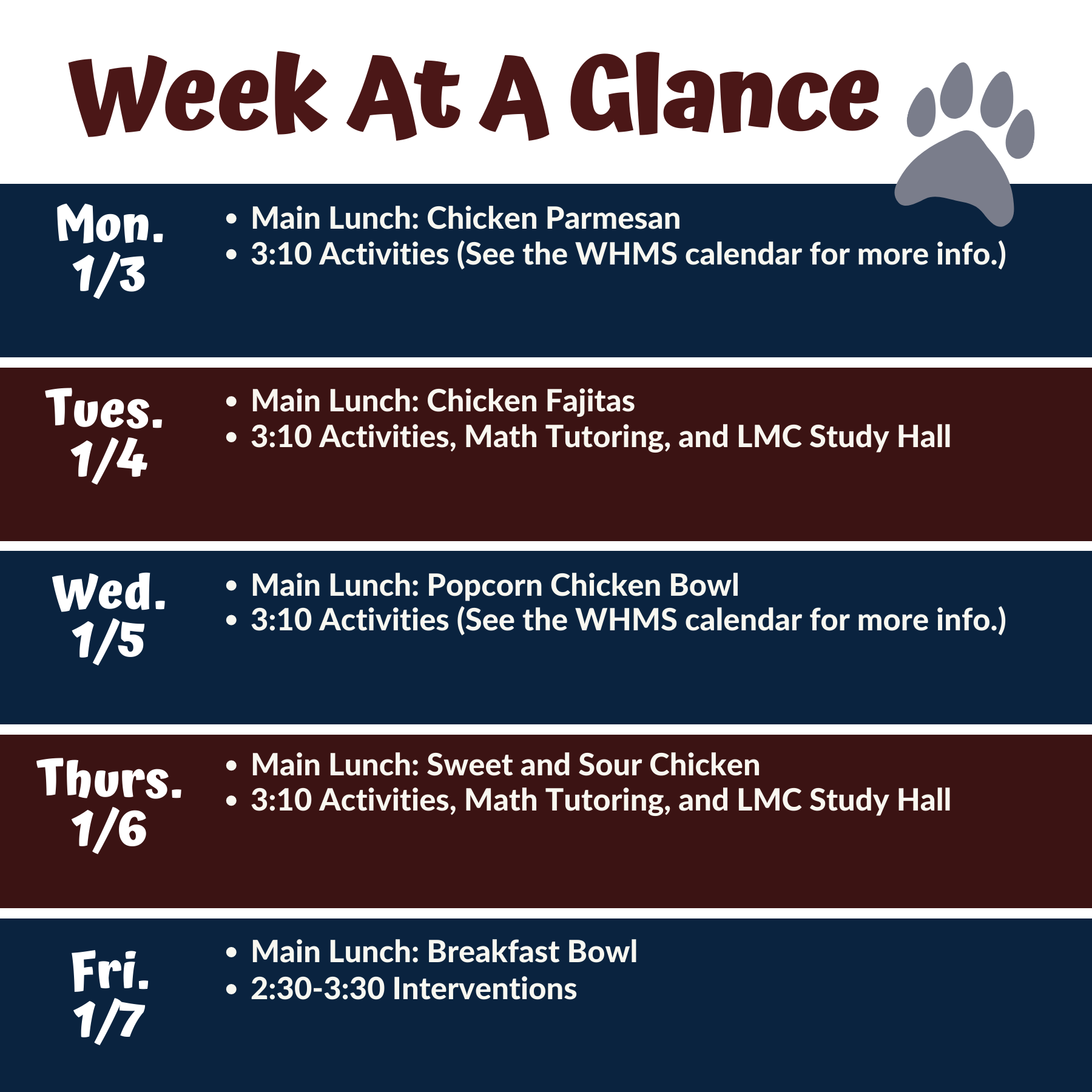 Week at a Glance for January 3-7, 2022