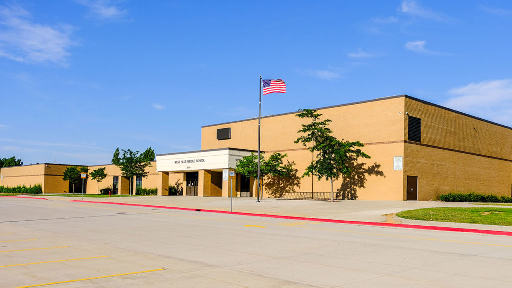 A front view of West Hills Middle School before the remodel.